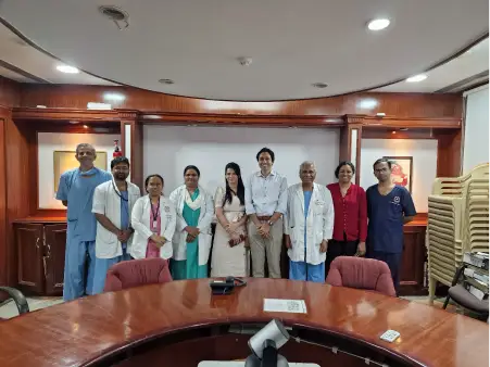 From left to right – Drs Jayant Sastri Goda, Lingaraj Nayak, Sangeeta Kakoti, Sheela Sawant, Mrs Tania Ghosh, Arjun Ghosh, PTV Nair, Nandini Menon and Prabhat Bhargava