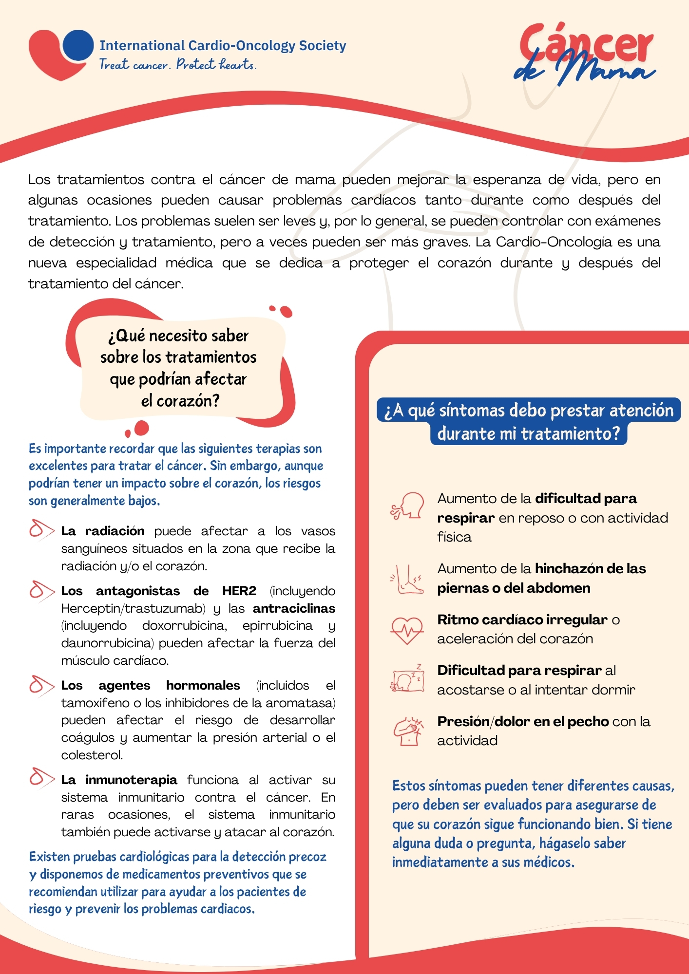 Snapshot of the Breast Cancer handout in Spanish